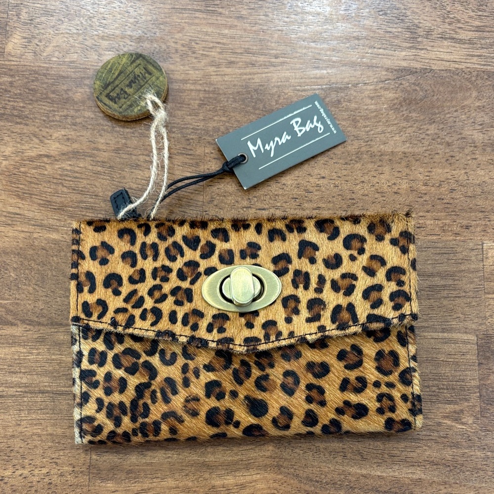 Myra Bag Leopard Print Foldover Wallet with Brass Turnlock